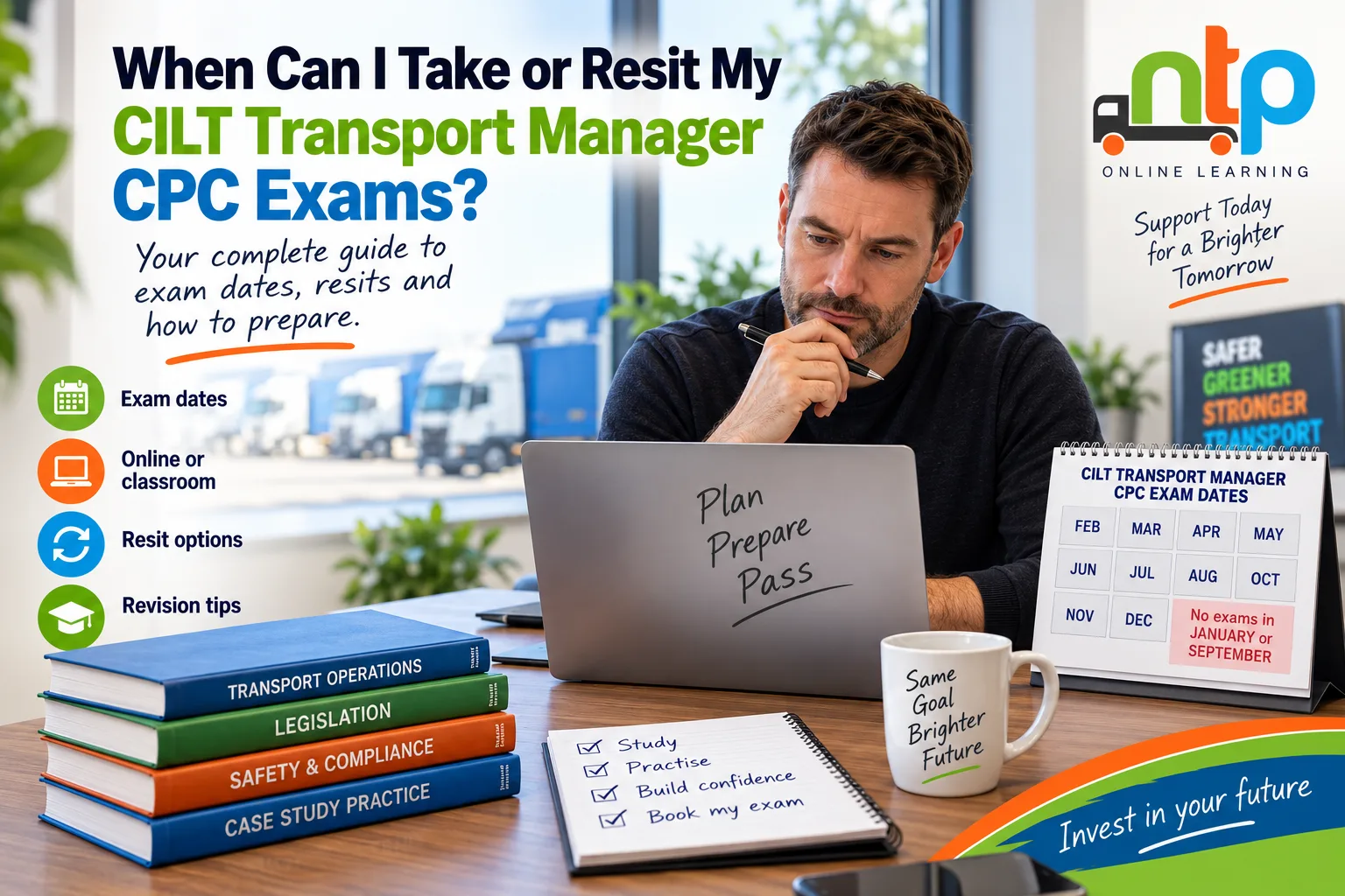 CILT Transport Manager CPC exam dates and resit guide showing available exam months and revision planning