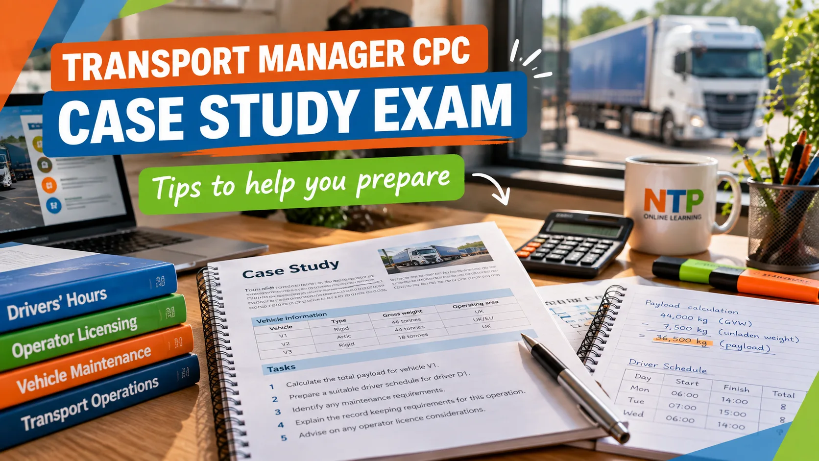 Transport Manager CPC Case Study exam preparation with practice questions, calculations and driver scheduling.