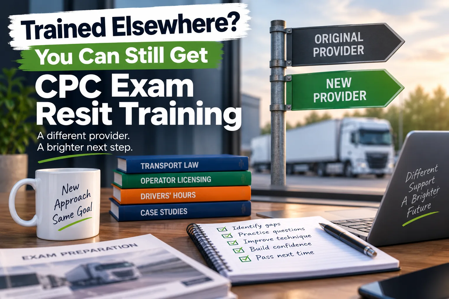 Learner preparing for Transport Manager CPC resit training after changing training provider