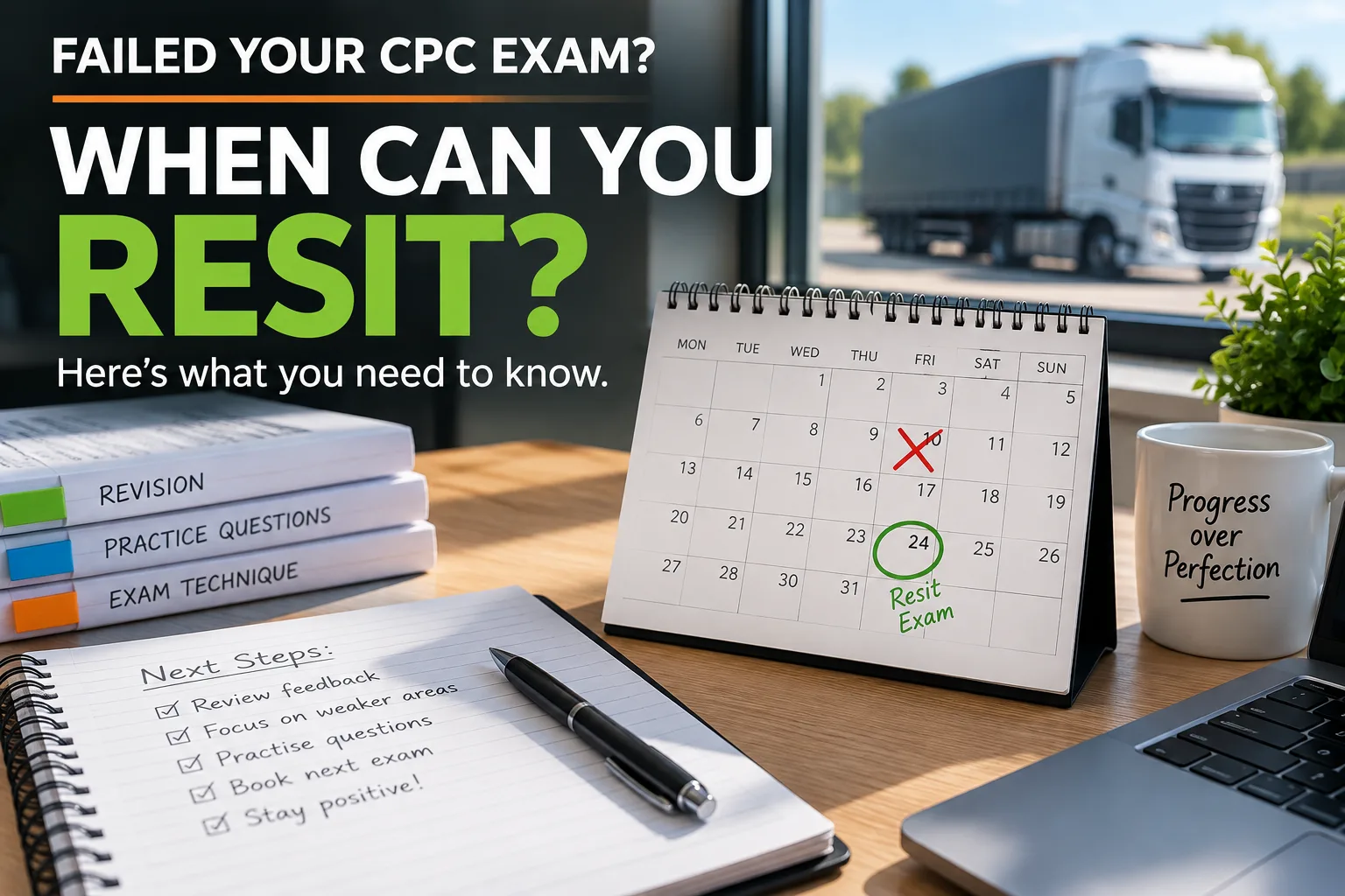 Learner preparing to resit a CILT Transport Manager CPC exam in the UK